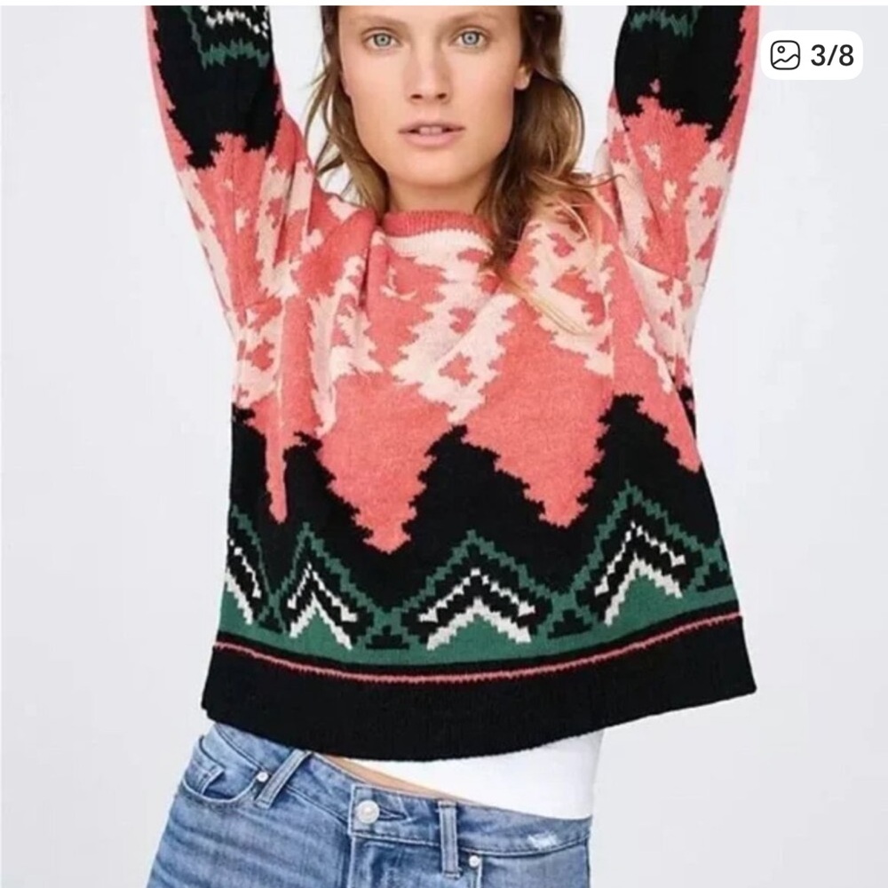 Aldomartins Abstract Wool Knit Pullover Sweater Pink Multi Women's Size 8